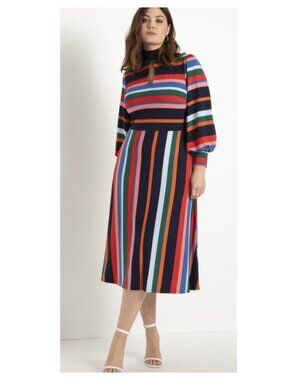 Eloquii Rainbow Dress Women/s Size 20 Stretch Striped Drama Sleeves *Best Loved*